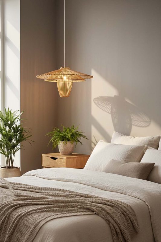 Bedroom Beige Bamboo Starburst Pendant Light - Calm & Peaceful
