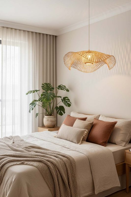 Bedroom Beige Lotus Bamboo Pendant Light - Calm & Peaceful