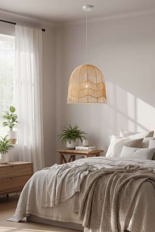 Bedroom Beige Rattan Birdcage Pendant Light - Soft & Dreamy