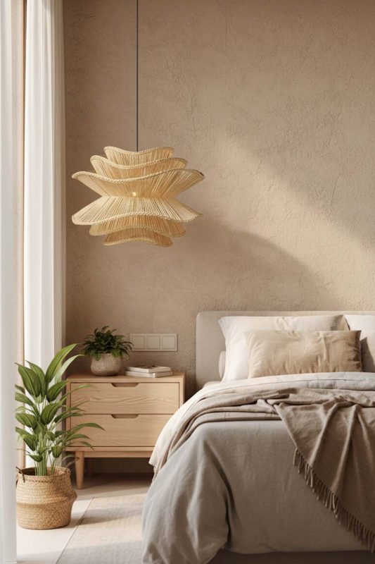Bedroom Beige Vietnamese Flower Rattan Chandelier - Minimal & Serene
