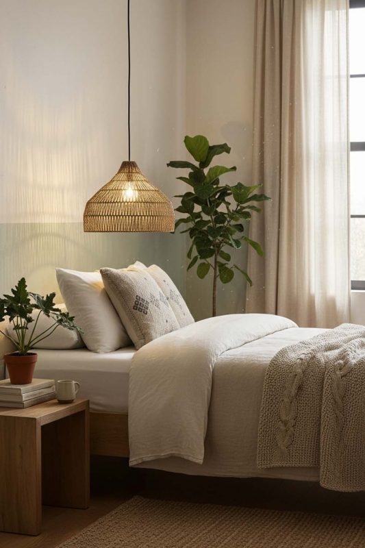 Bedroom Bell Shape Hemp Rope Pendant Light - Minimal & Serene