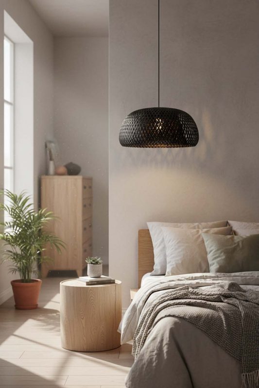 Bedroom Black Bamboo Basket Light Shade - Calm & Peaceful