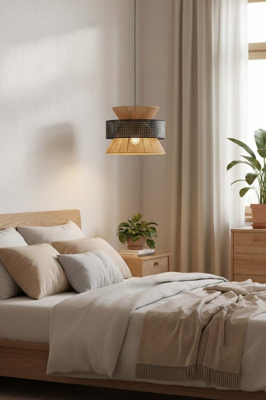 Bedroom Black Bamboo Silk Pendant Light - Calm & Peaceful