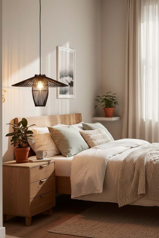 Bedroom Black Bamboo Starburst Pendant Light - Cozy & Relaxing