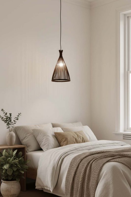 Bedroom Black Bamboo Tapered Pendant Light - Soft & Dreamy