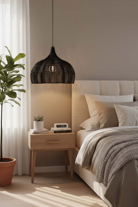 Bedroom Black Bloom Rattan Pendant Light - Romantic & Warm