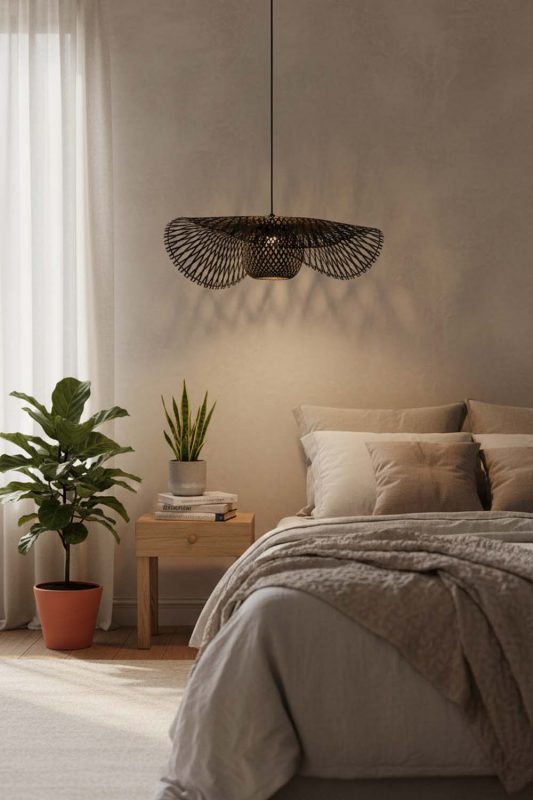 Bedroom Black Lotus Bamboo Pendant Light - Cozy & Relaxing