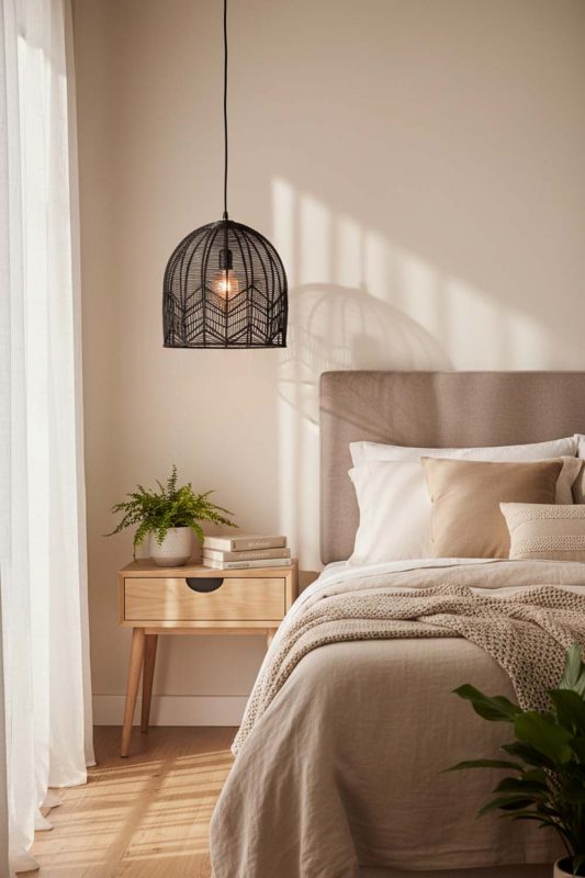 Bedroom Black Rattan Birdcage Pendant Light - Calm & Peaceful