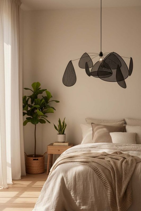 Bedroom Black Rattan Petal Ceiling Light - Soft & Dreamy