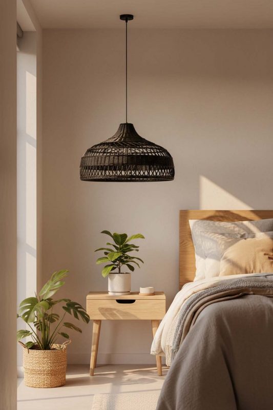 Bedroom Black Rattan Radiant Pendant Lights - Cozy & Relaxing