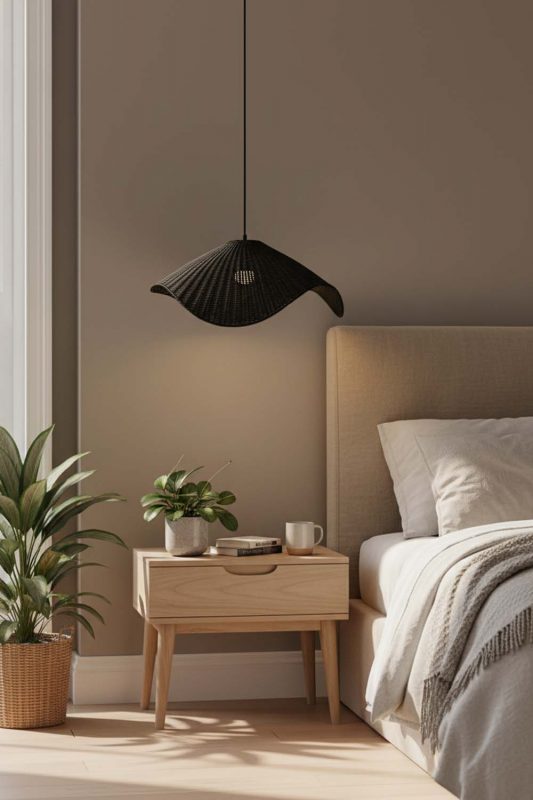 Bedroom Black Rattan Wave Pendant Light - Soft & Dreamy