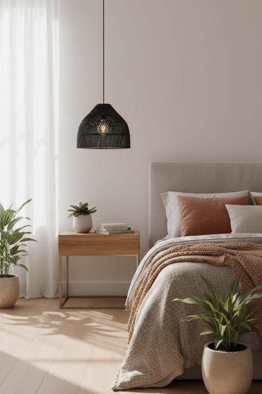 Bedroom Black Rattan Wide Dome Fixture - Calm & Peaceful