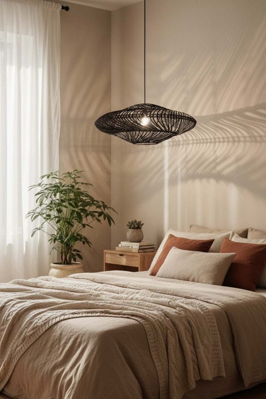 Bedroom Black Ufo Shades Rattan Lamp - Soft & Dreamy