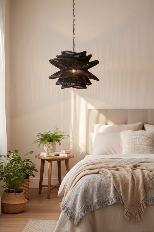 Bedroom Black Vietnamese Flower Rattan Chandelier - Soft & Dreamy