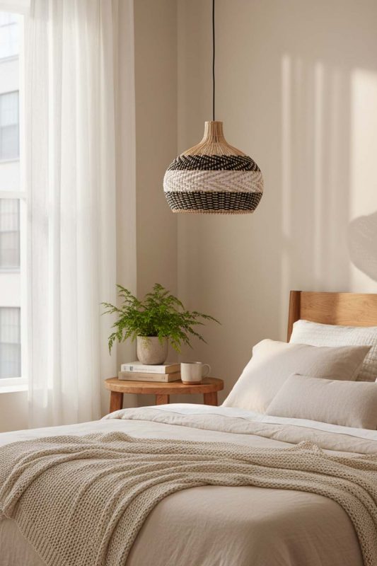 Bedroom Black White Rattan Pendant Light - Romantic & Warm