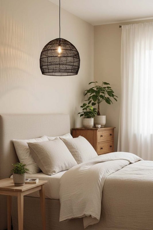 Bedroom Black Wicker Basket Pendant Light - Calm & Peaceful