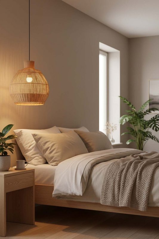 Bedroom Bottom Brown Rattan Pendant - Minimal & Serene