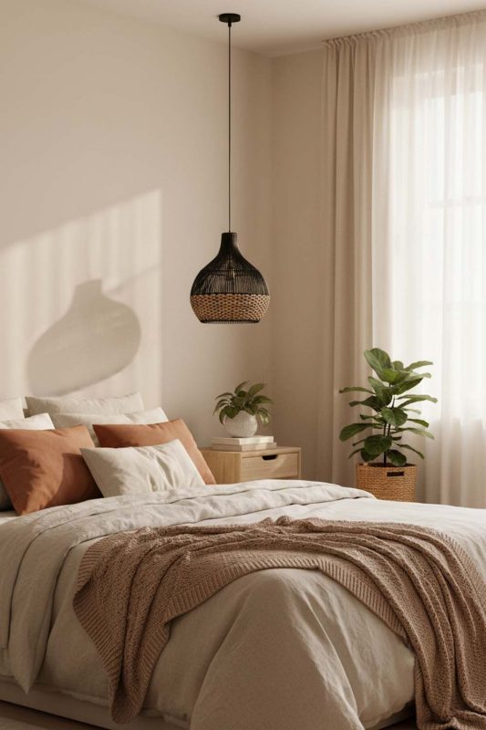 Bedroom Bottom Tan Brown Rattan Light Black Body - Soft & Dreamy