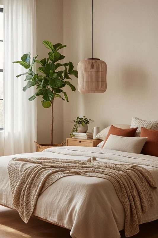 Bedroom Brown Rattan Capsule Pendant Light - Cozy & Relaxing