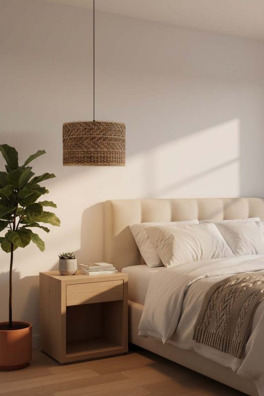 Bedroom Brown Rattan Drum Lamp Shade - Soft & Dreamy