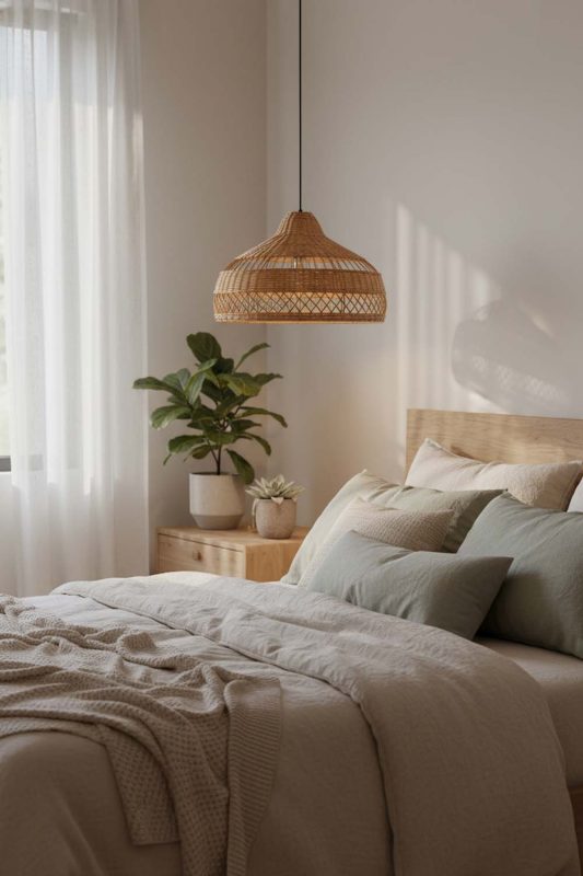 Bedroom Brown Rattan Radiant Pendant Lights - Calm & Peaceful