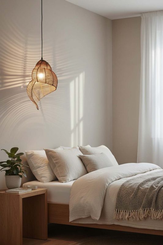 Bedroom Brown Rattan Spiral Pendant Light - Minimal & Serene