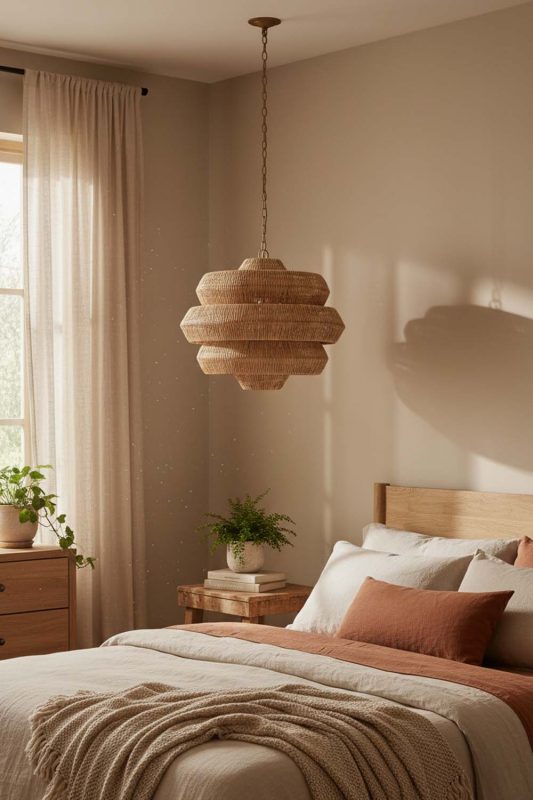 Bedroom Brown Tiered Rattan Chandelier - Calm & Peaceful