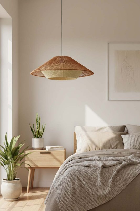 Bedroom Cone Hemp Rope Pendant Lamp - Soft & Dreamy