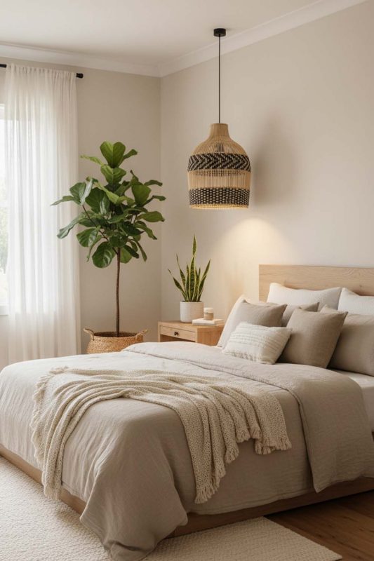 Bedroom Double Band Wicker Bell Pendant Light - Romantic & Warm