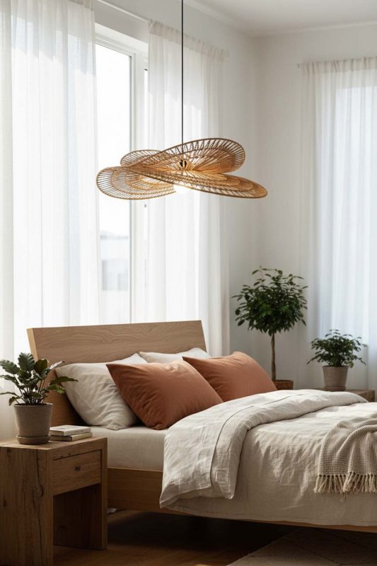 Bedroom Double Wing Wicker Pendant - Cozy & Relaxing