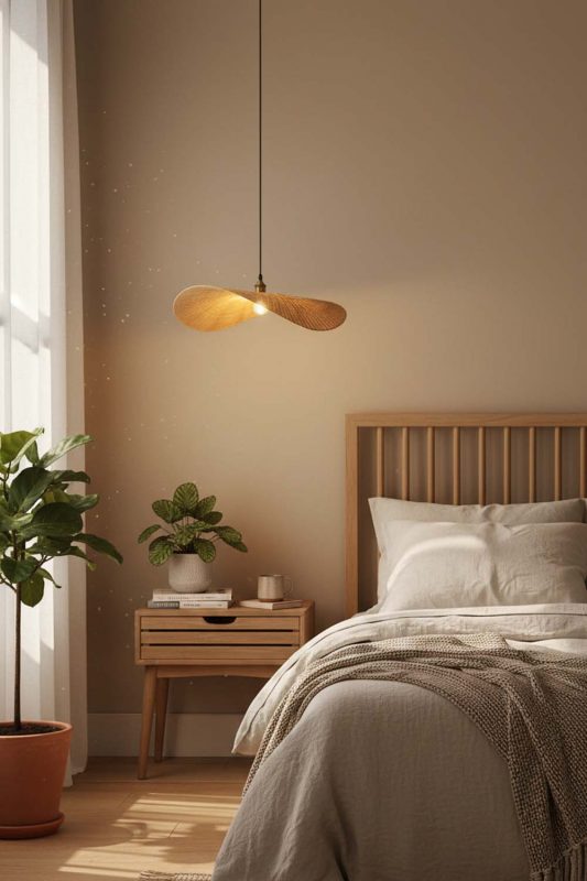 Bedroom Flat Rattan Pendant Light - Calm & Peaceful