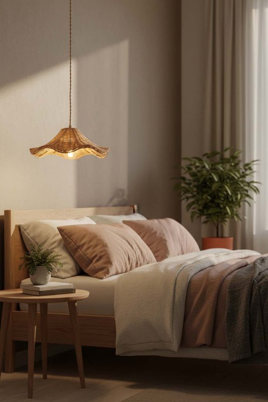 Bedroom Floral Rattan Pendant Light - Minimal & Serene