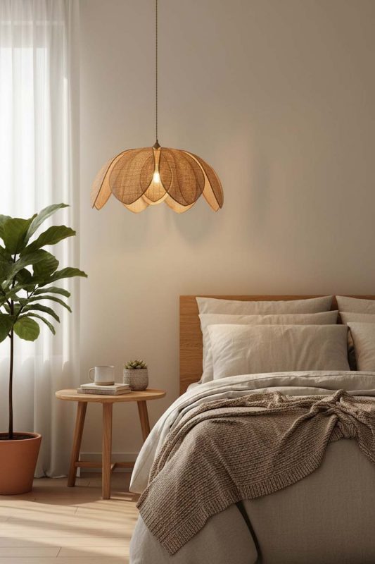 Bedroom Flower Petal Rattan Pendant Light - Soft & Dreamy