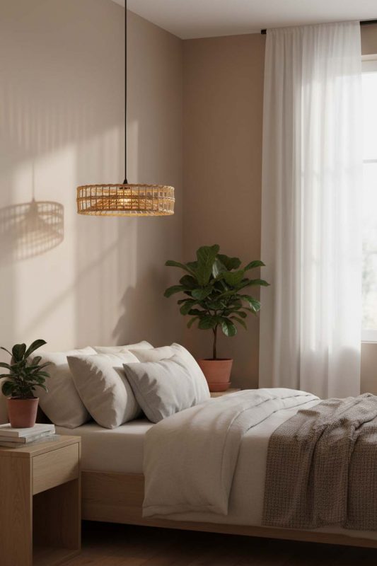 Bedroom Halo Wicker Rattan Pendant - Cozy & Relaxing