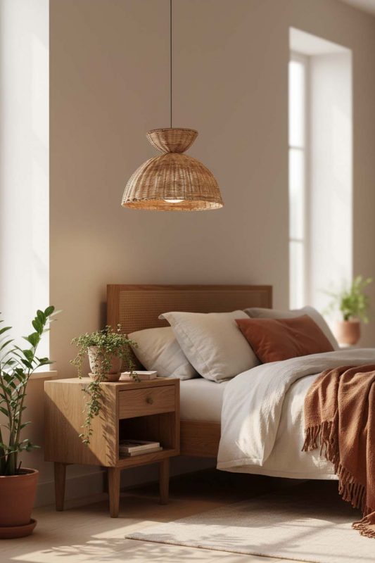 Bedroom Hourglass Rattan Pendant Light - Minimal & Serene