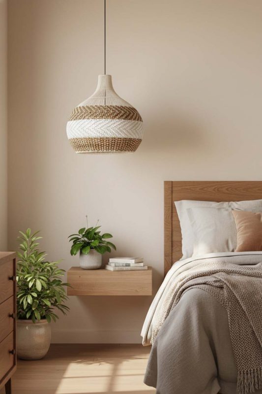 Bedroom Light Brown White Rattan Pendant Light - Calm & Peaceful