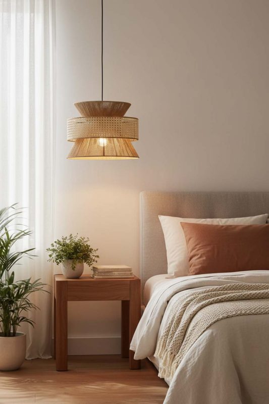 Bedroom Natural Bamboo Silk Pendant Light - Soft & Dreamy