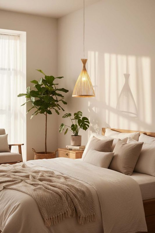 Bedroom Natural Bamboo Tapered Pendant Light - Romantic & Warm