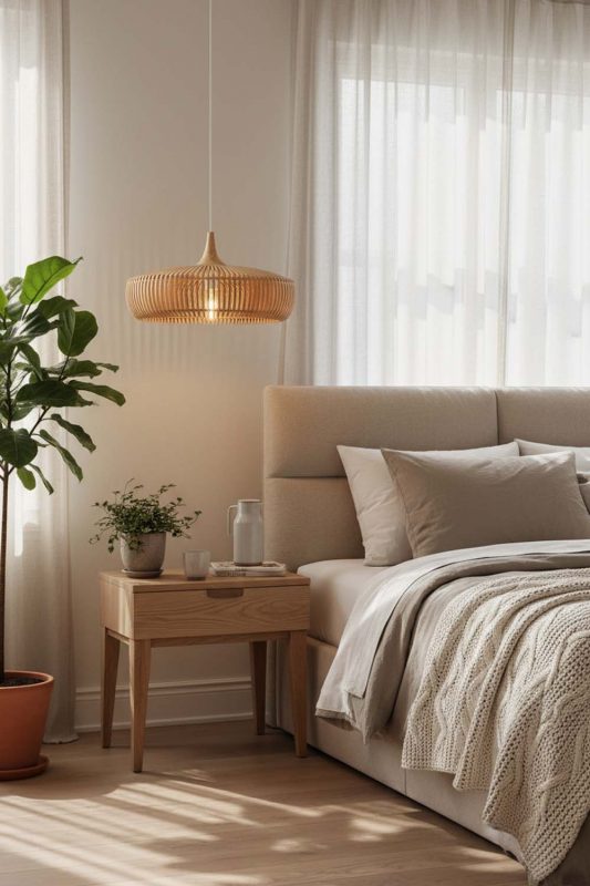 Bedroom Natural Bentwood Pendant Light - Minimal & Serene