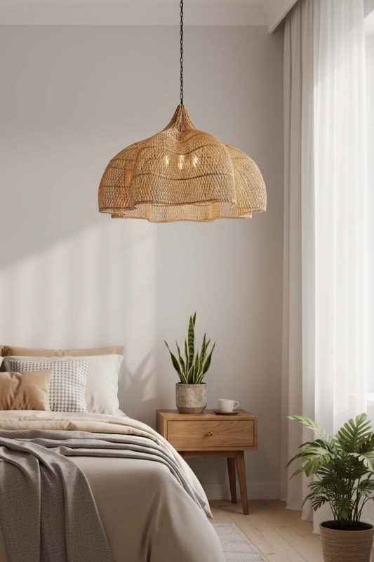 Bedroom Natural Bloom Rattan Pendant Light - Minimal & Serene