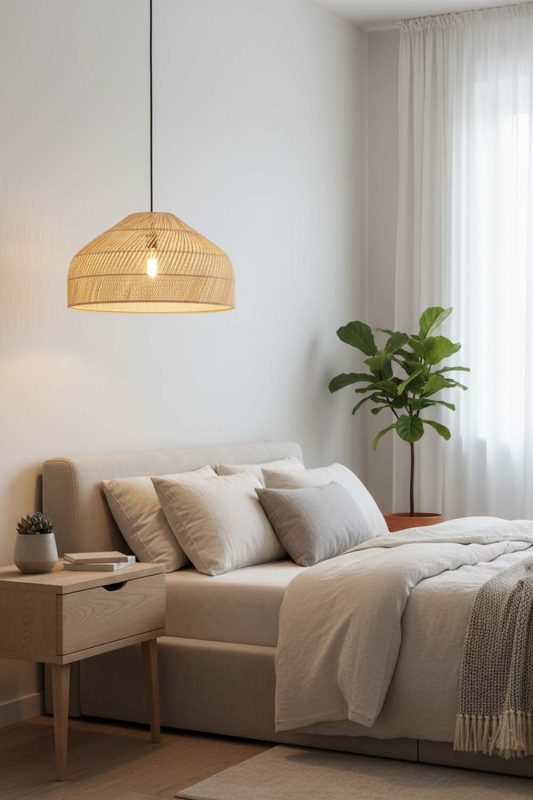 Bedroom Natural Rattan Wide Dome Pendant Light - Soft & Dreamy
