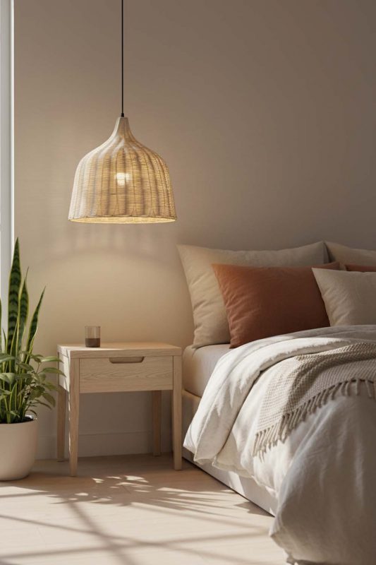 Bedroom Rattan Basket Pendant Light Natural - Minimal & Serene
