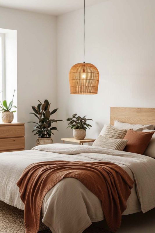 Bedroom Rattan Bell Shaped Pendant Light - Minimal & Serene