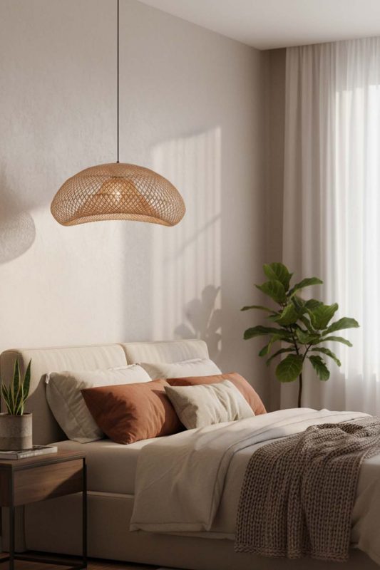 Bedroom Rattan Diamond Pendant Light - Romantic & Warm