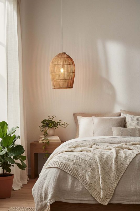 Bedroom Rattan Dome Pendant Light - Romantic & Warm