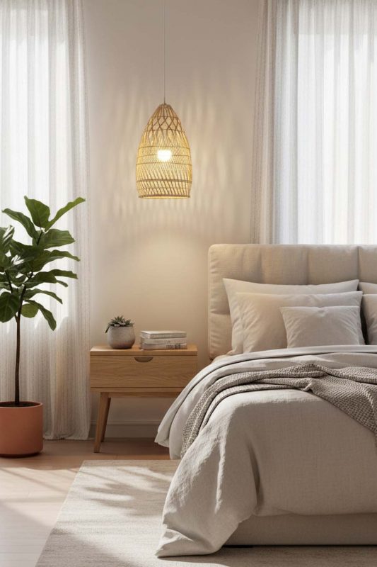 Bedroom Rattan Egg-shaped Pendant Light - Cozy & Relaxing