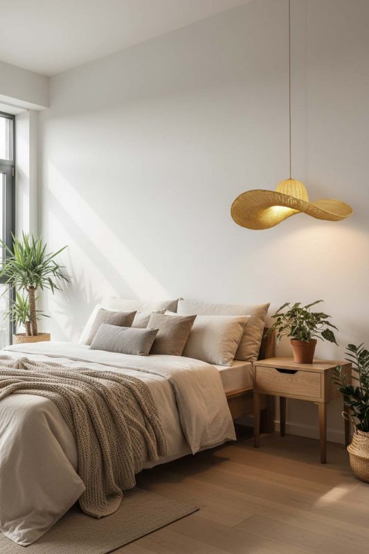 Bedroom Rattan Hat Pendant Light - Cozy & Relaxing