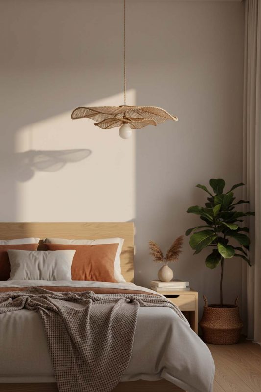 Bedroom Rattan Lotus Pendant Light - Romantic & Warm