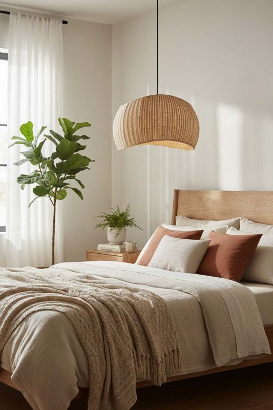 Bedroom Rattan Ribbon Pendant Light - Cozy & Relaxing