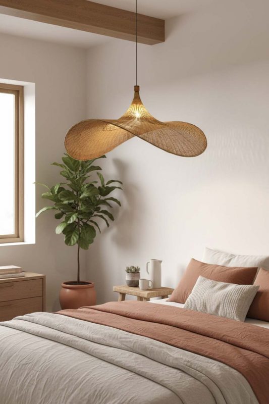 Bedroom Rattan Straw Hat Pendant Light - Soft & Dreamy